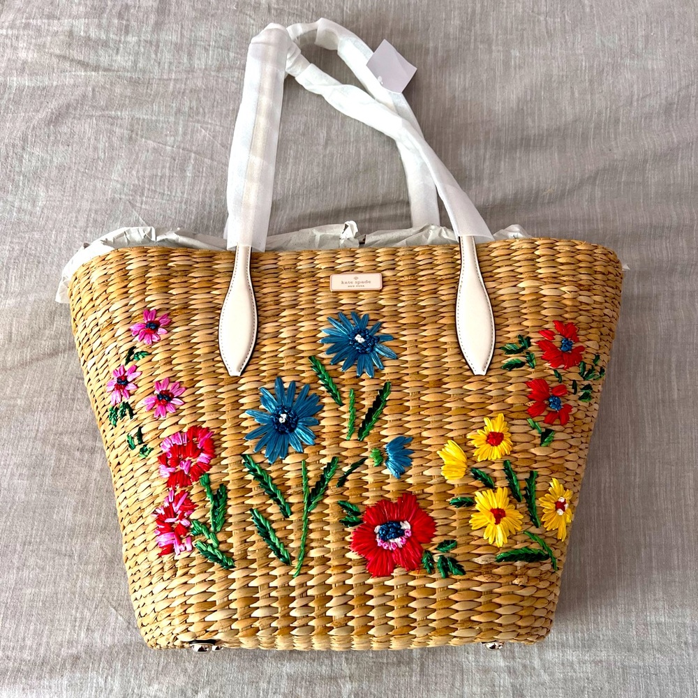 Kate Spade Garden Bouquet Embroidered Straw Tote NEW PRICED TO SELL